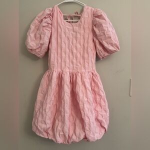 English Factory Pink Puff-Sleeve Textured A-Line Dress
